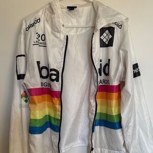 Polaroid White wend break Jacket with Rainbow Stripes